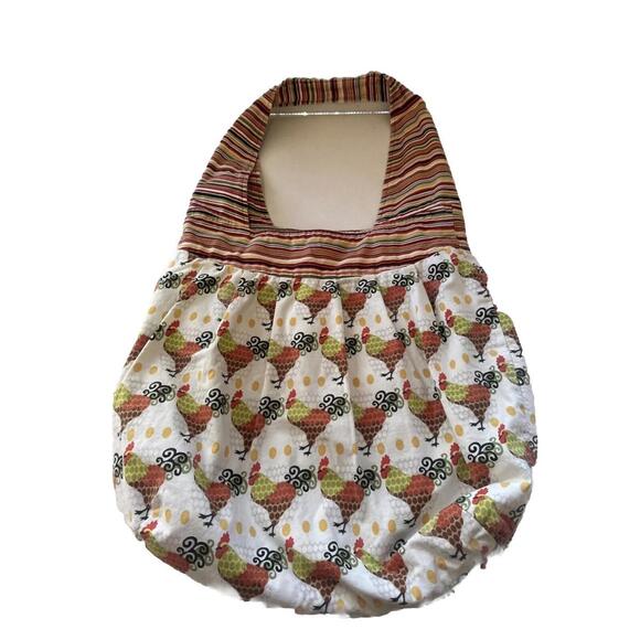 Chicken Print Hobo Bag Rooster Hen Egg Pattern Striped Handle Boho Tote Purse - Picture 1 of 7